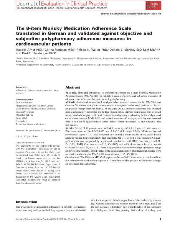 (PDF) The 8-item Morisky Medication Adherence Scale translated in ...