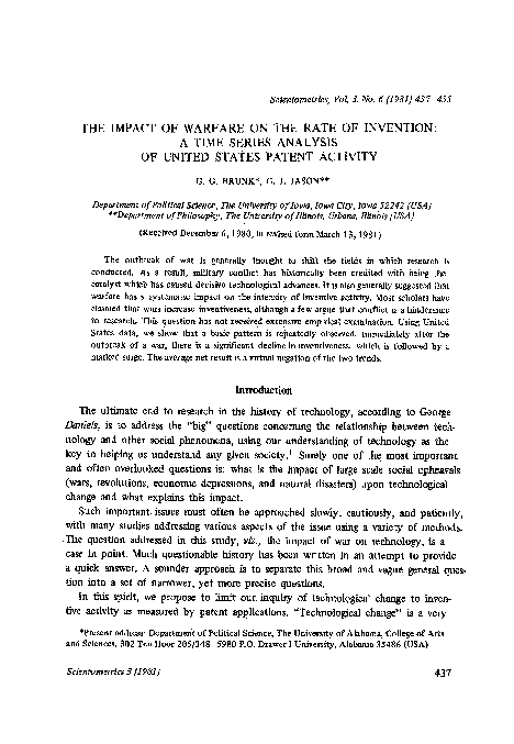 (PDF) The impact of warfare on the rate of invention: A time series ...