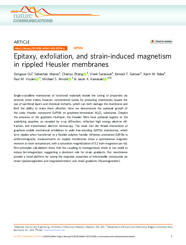 Epitaxy, exfoliation, and strain-induced magnetism in rippled Heusler membranes