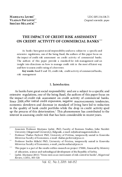 (PDF) The impact of credit risk assessment on credit activity of ...
