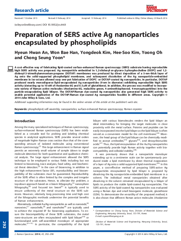 (PDF) Preparation of SERS active Ag nanoparticles encapsulated by ...