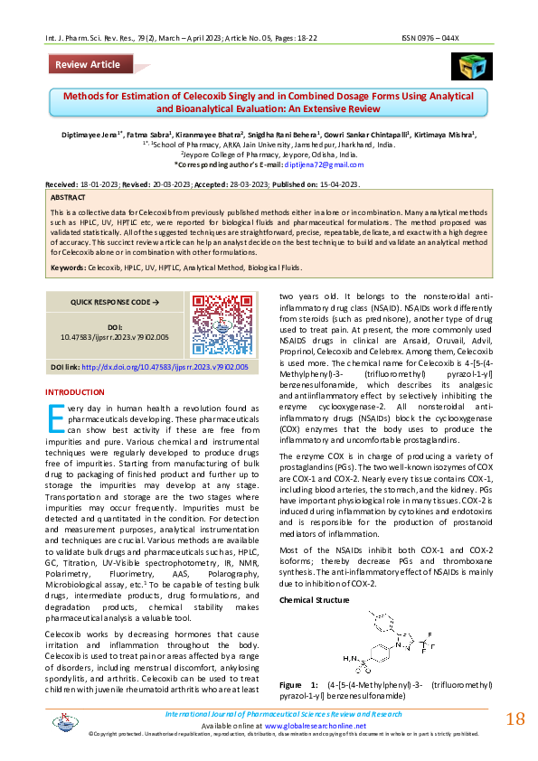 (PDF) Methods for Estimation of Celecoxib Singly and in Combined Dosage ...