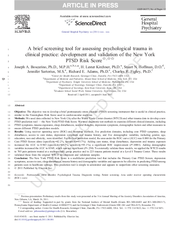 (PDF) New York PTSD Risk Score