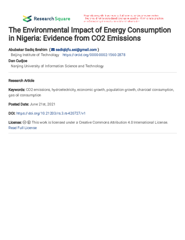(PDF) The Environmental Impact of Energy Consumption in Nigeria ...