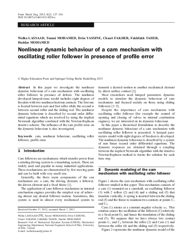 (PDF) Nonlinear dynamic behaviour of a cam mechanism with oscillating ...