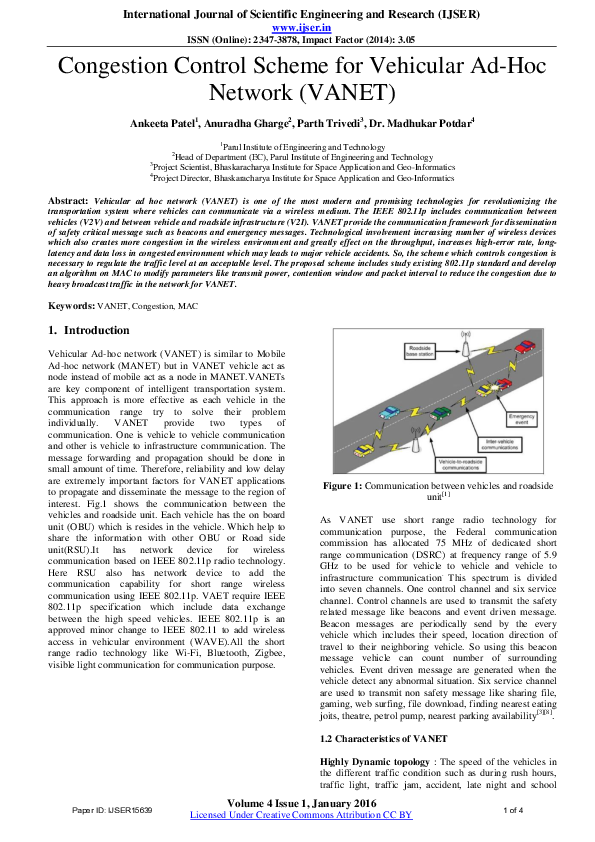 (PDF) Congestion Control Scheme for Vehicular Ad-Hoc Network ( VANET )