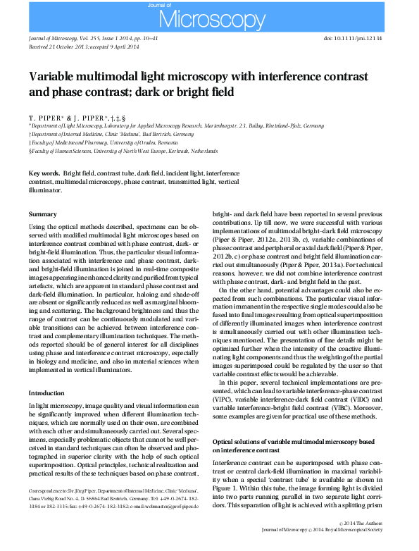 (PDF) Variable multimodal light microscopy with interference contrast ...