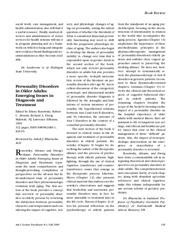 (PDF) Personality Disorders in Older Adults: Emerging Issues in ...
