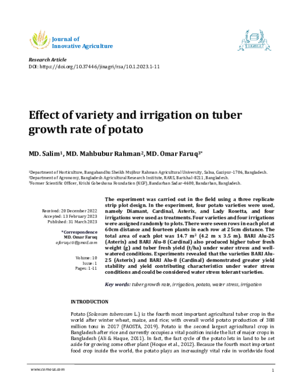 (PDF) Effect of variety and irrigation on tuber growth rate of potato