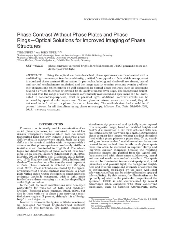 (PDF) Phase Contrast Without Phase Plates and Phase Rings-Optical ...