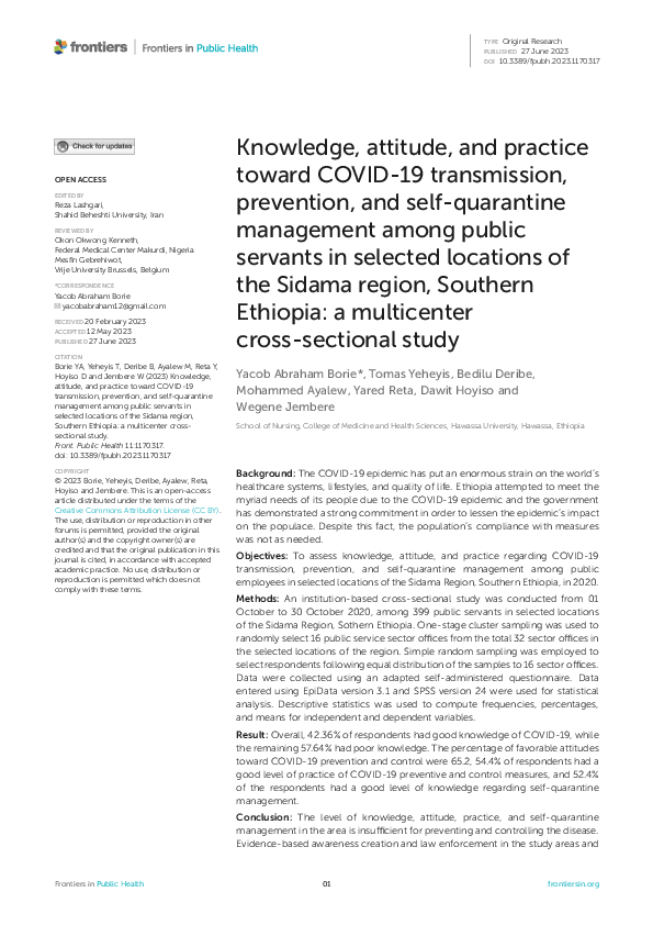 (PDF) Knowledge, attitude, and practice toward COVID-19 transmission ...