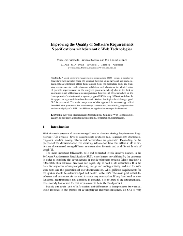 (PDF) Improving the Quality of Software Requirements Specifications ...