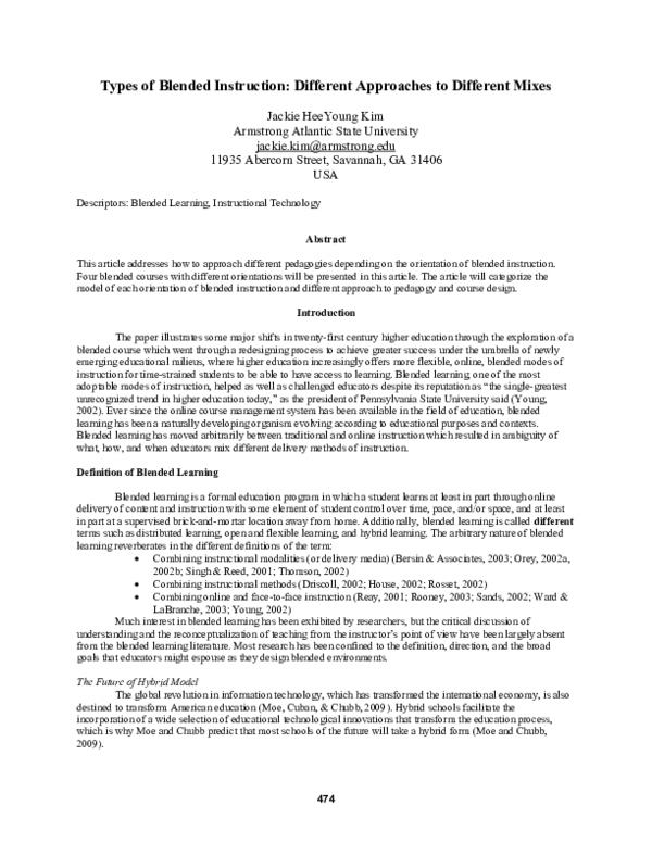 (PDF) Types of Blended Instruction: Different Approaches to Different Mixes