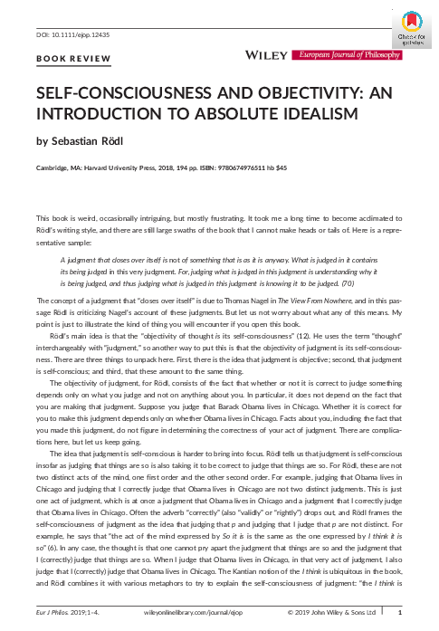 (PDF) Self-Consciousness and Objectivity: An Introduction to Absolute ...