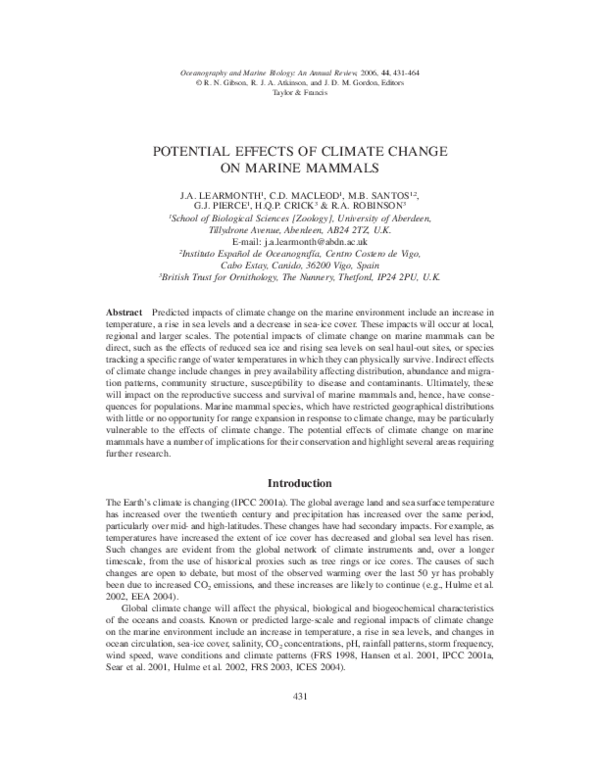 (PDF) Potential Effects Of Climate Change On Marine Mammals
