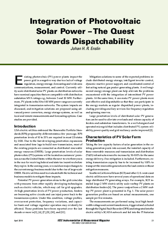 (PDF) Integration of photovoltaic solar power - the quest towards ...