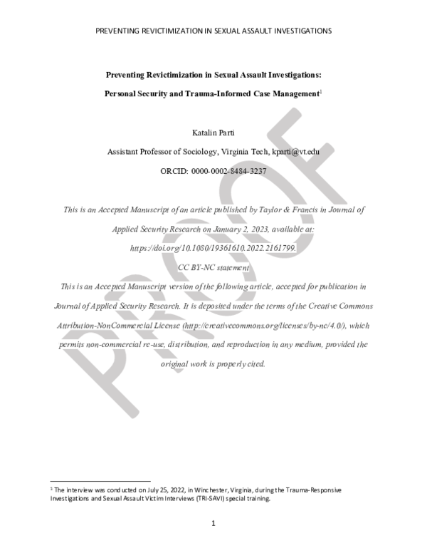 (PDF) Preventing Revictimization in Sexual Assault Investigations ...