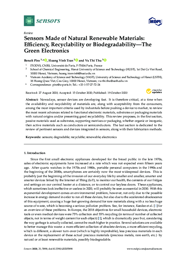 (PDF) Sensors Made of Natural Renewable Materials: Efficiency ...