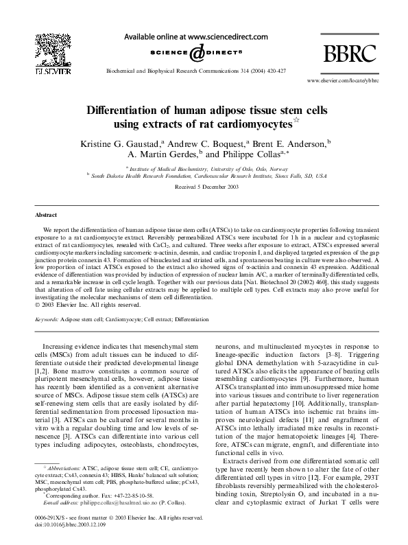 (PDF) Differentiation of human adipose tissue stem cells using extracts ...