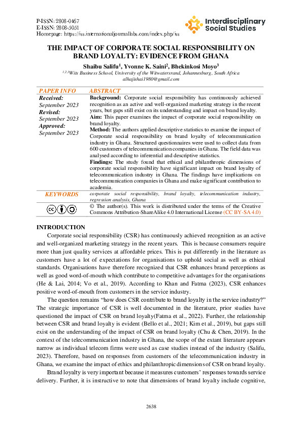 (PDF) The Impact of Corporate Social Responsibility on Brand Loyalty ...