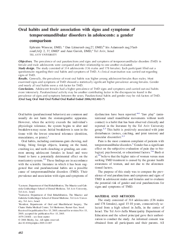 (PDF) Oral habits and their association with signs and symptoms of ...