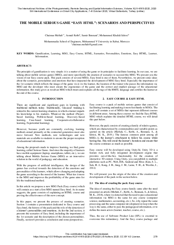 (PDF) The Mobile Serious Game “Easy Html”: Scenarios and Perspectives