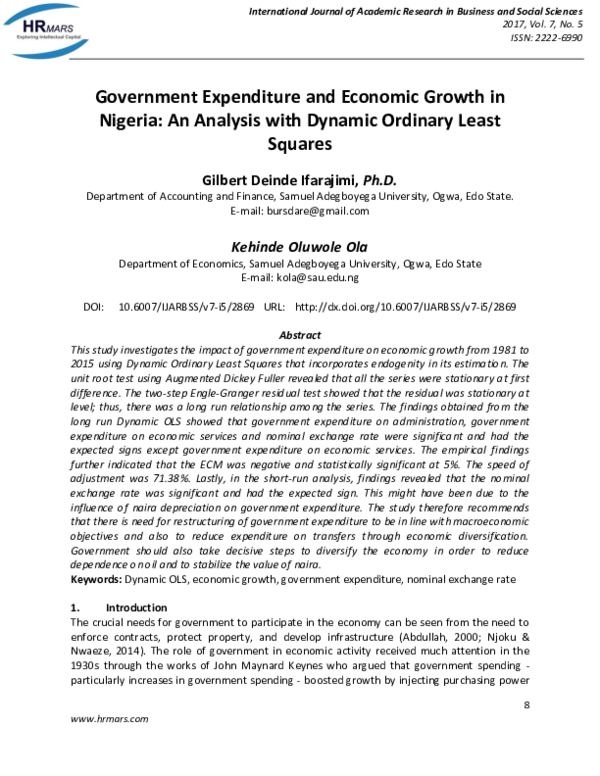 (PDF) Government Expenditure and Economic Growth in Nigeria: An ...