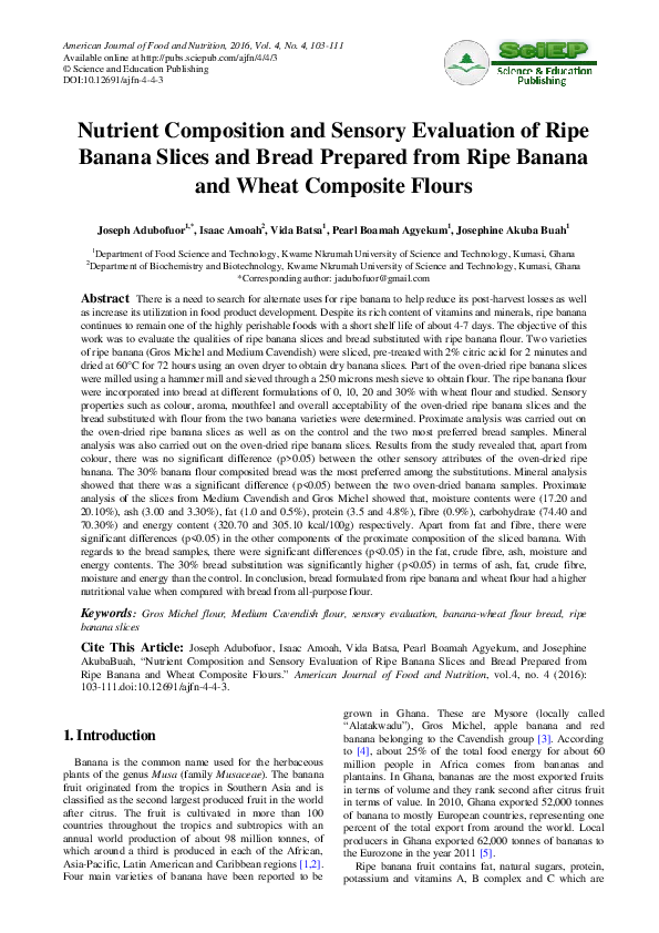 (PDF) Nutrient Composition and Sensory Evaluation of Ripe Banana Slices ...