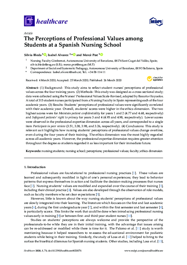 (PDF) The Perceptions of Professional Values among Students at a ...