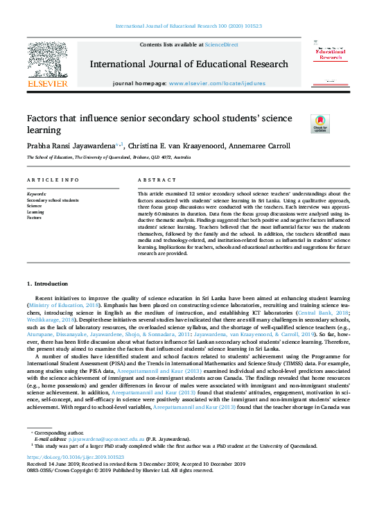 (PDF) Factors that influence senior secondary school students’ science ...