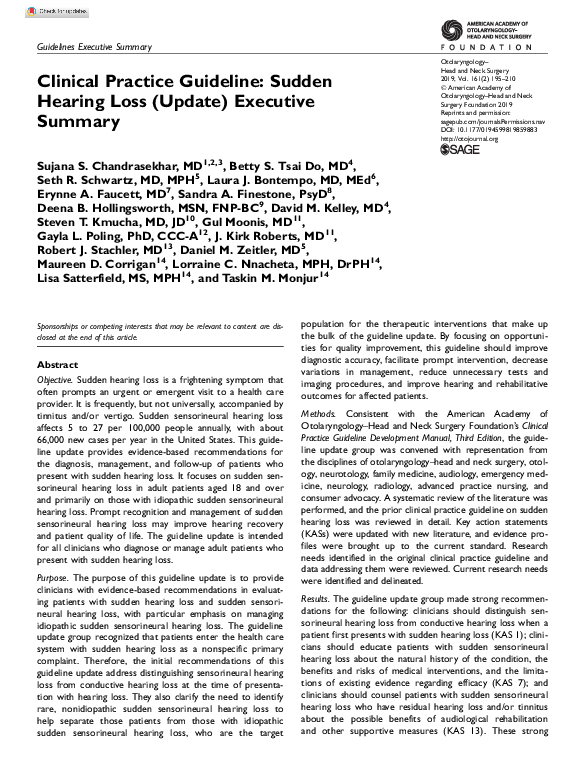 (PDF) Clinical Practice Guideline: Sudden Hearing Loss (Update ...
