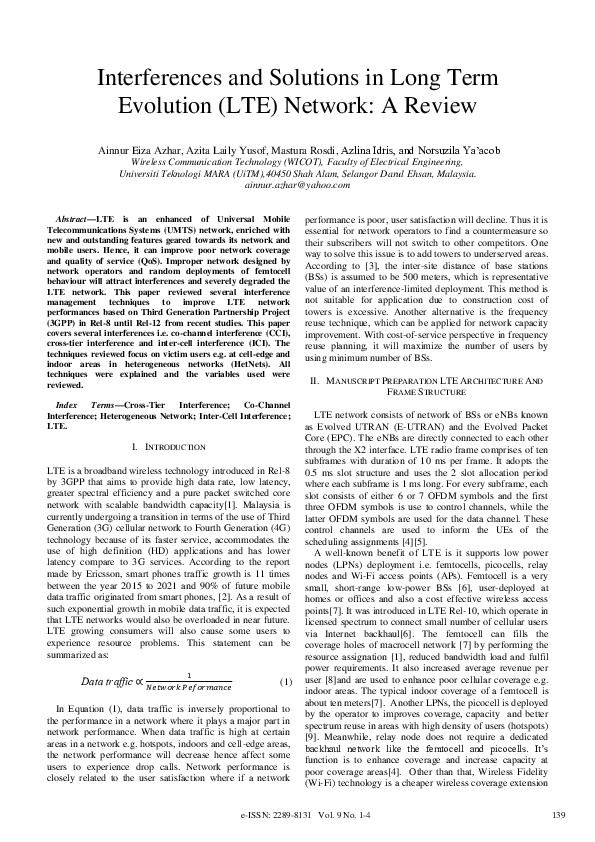 (PDF) Interferences and solutions in long term evolution (LTE) network ...