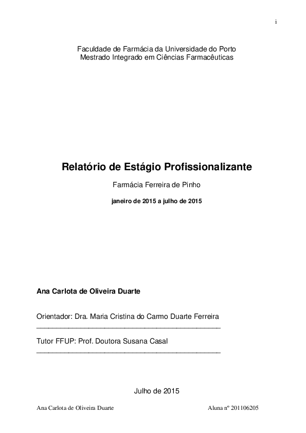 Relatório de Estágio na Farmácia Ferreira de Pinho