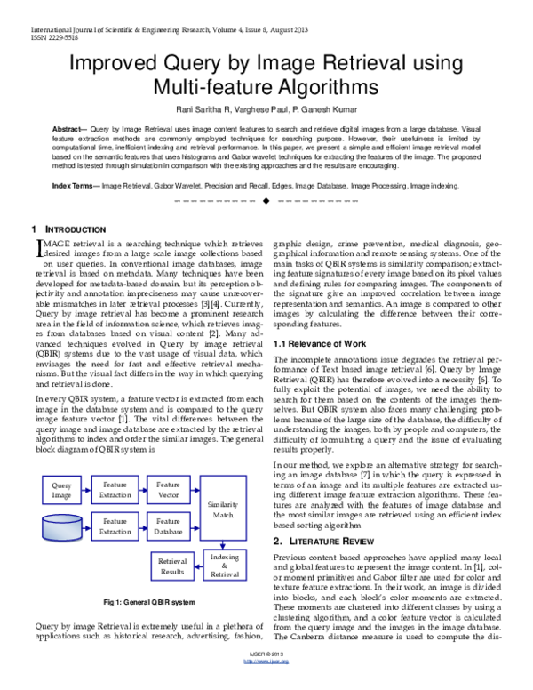 (PDF) Improved Query by Image Retrieval using Multi-feature Algorithms