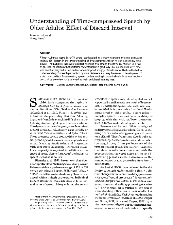 (PDF) Understanding of time-compressed speech by older adults: effect ...