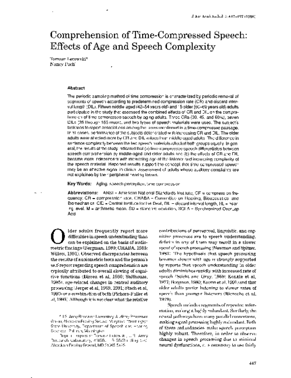 (PDF) Comprehension of time-compressed speech: effects of age and ...
