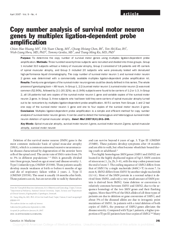 (PDF) Copy number analysis of survival motor neuron genes by multiplex ...
