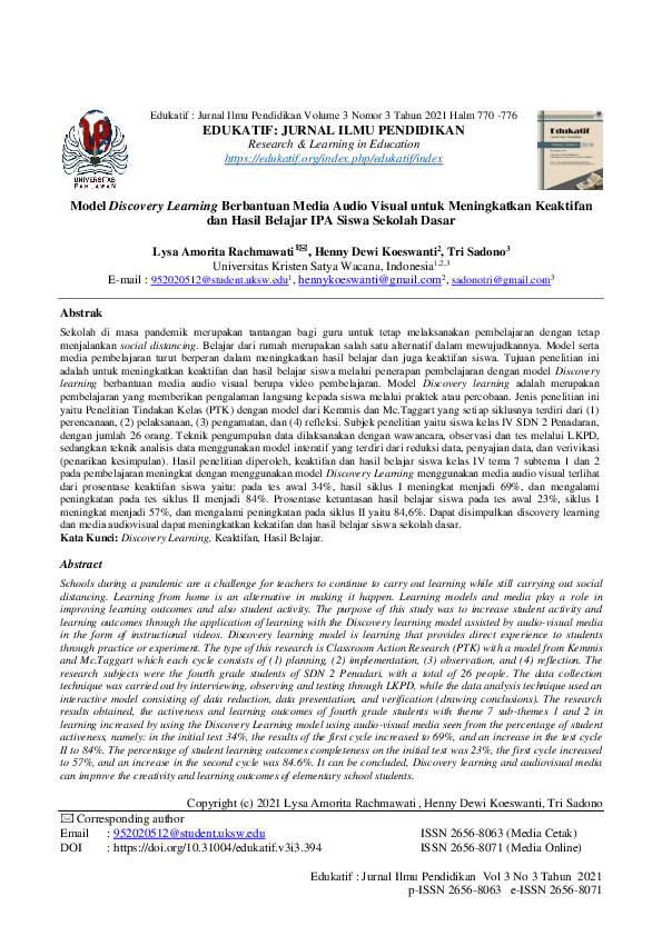 (PDF) Model Discovery Learning Berbantuan Media Audio Visual Untuk ...