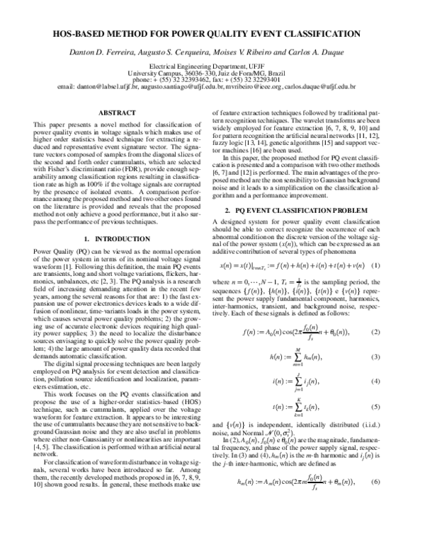 (PDF) Hos-Based Method For Power Quality Events Classification