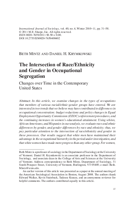 (PDF) The Intersection of Race/Ethnicity and Gender in Occupational ...
