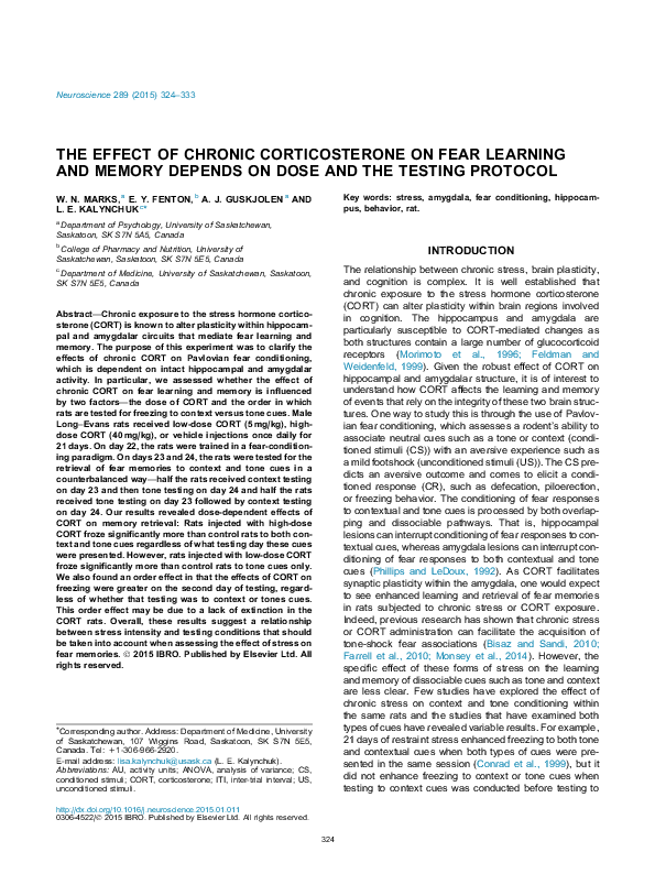 (PDF) The effect of chronic corticosterone on fear learning and memory ...