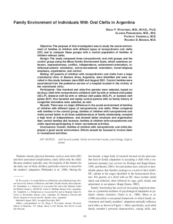 (PDF) Family Environment of Individuals with Oral Clefts in Argentina