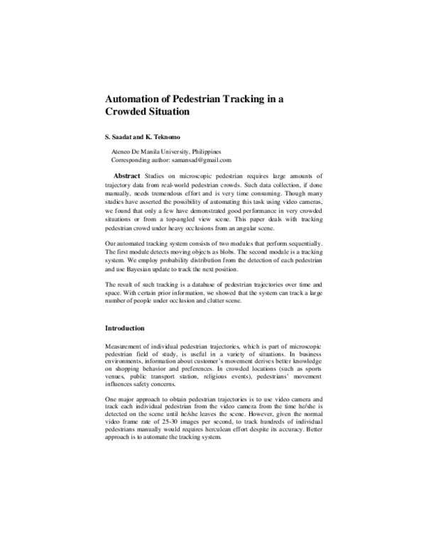 (PDF) Automation of Pedestrian Tracking in a Crowded Situation