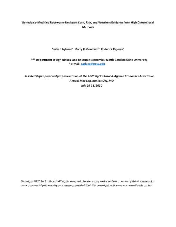 (PDF) Modified RootwormResistant Corn, Risk, and Weather
