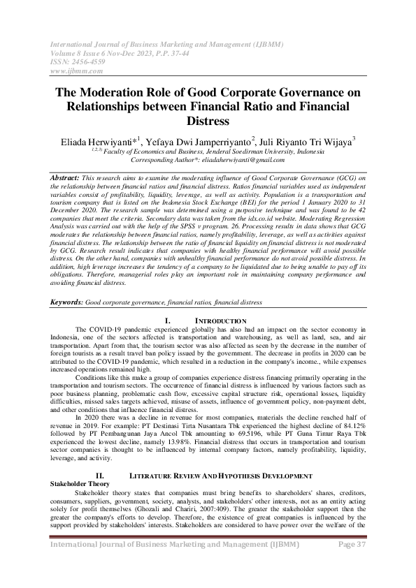 (PDF) The Moderation Role of Good Corporate Governance on Relationships ...