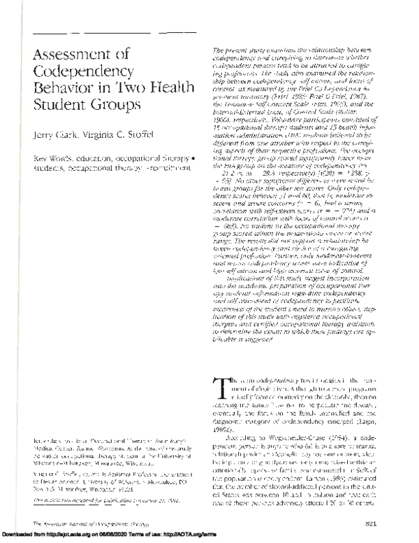 (PDF) Assessment of Codependency Behavior in Two Health Student Groups