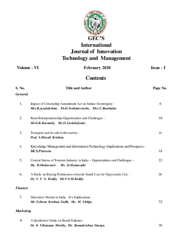 (PDF) GEC'S International Journal of Innovation Technology and Management