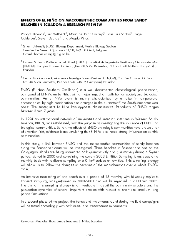 (PDF) Effects of El Niño on Macrobenthic Communities from Sandy Beaches ...