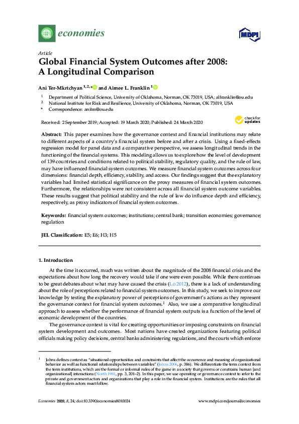 (PDF) Global Financial System Outcomes after 2008: A Longitudinal ...
