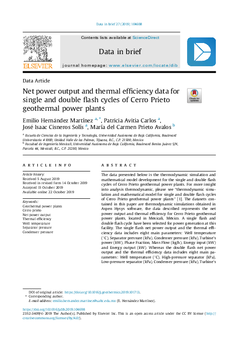 (PDF) Net power output and thermal efficiency data for single and ...
